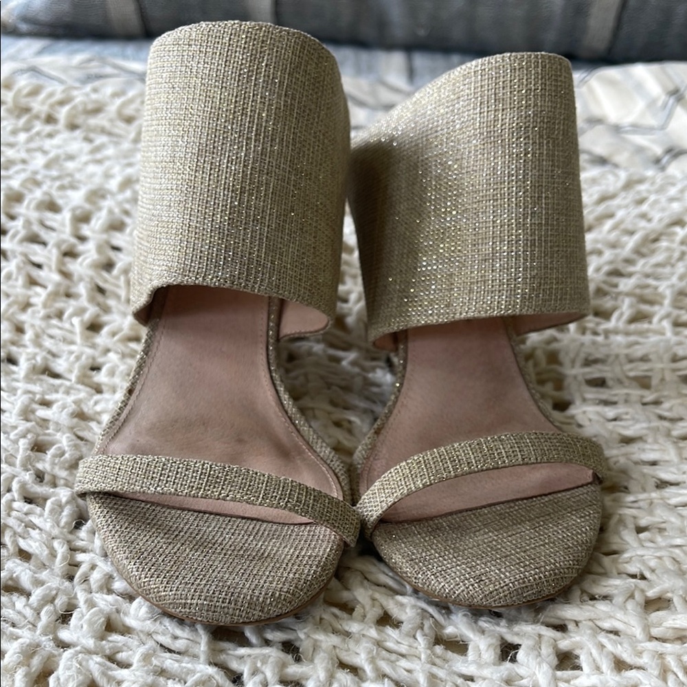 Cecelia New York Aiden Gold Rafia Cone Heel Shoe